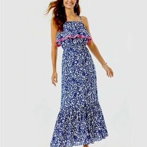 NWOT XXS Lilly Pulitzer Adia Lobster Blue & White Krillin It Maxi Dress